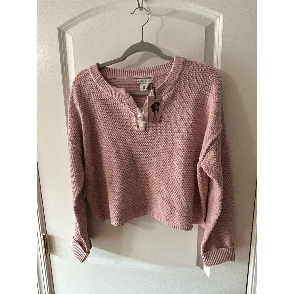 Sincerely Jules Size XS Pink Waffle Knit Button Henley Sweater NWT - Picture 2 of 10